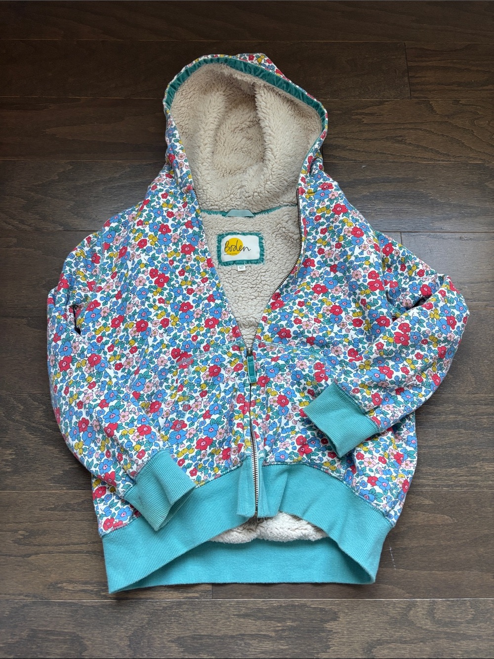 Boden Girls' Floral Sherpa-Lined Hoodie Jacket